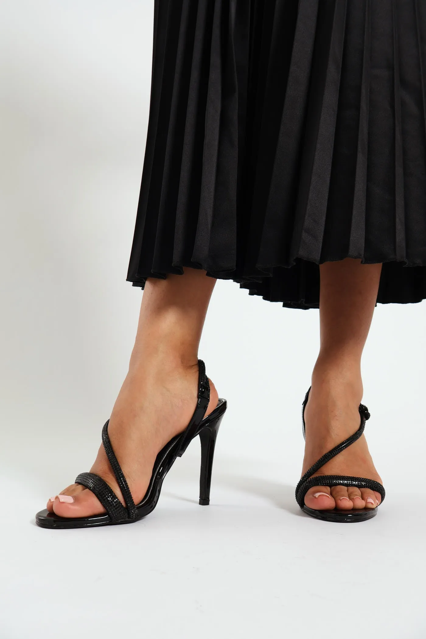 Asymetrical Diamante Strap Heel - Black sold by Edgars