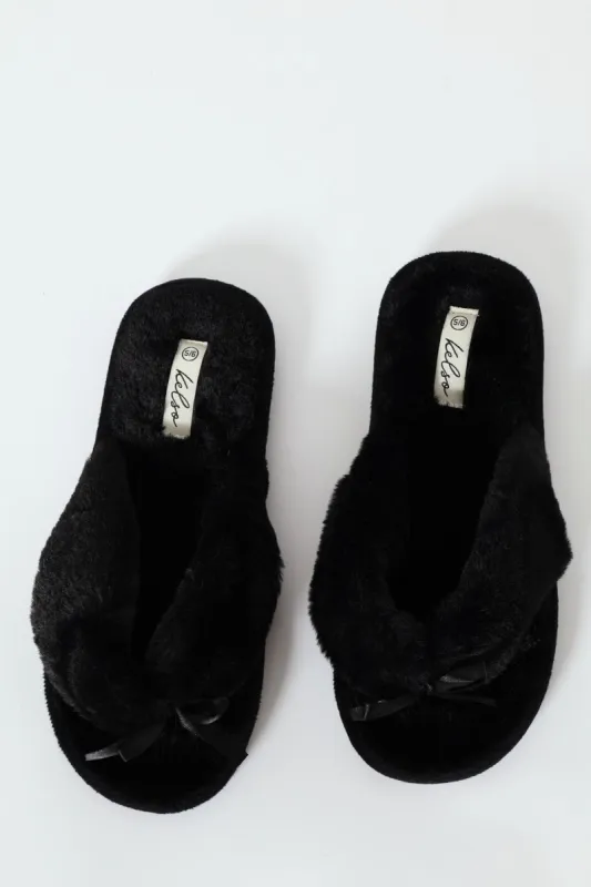 Plush Thong Slipper - Black sold by Edgars