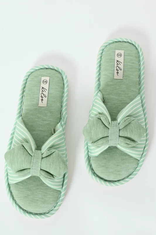 Malange Stripe Knit Slipper With Bow - Sage sold by Edgars