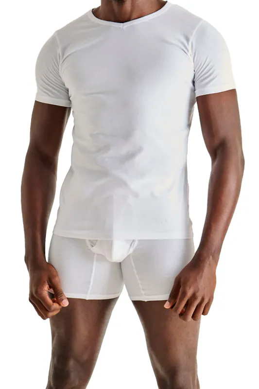 Single Classic Plain Cotton Stretch Short Sleeve Vest - White sold by Edgars