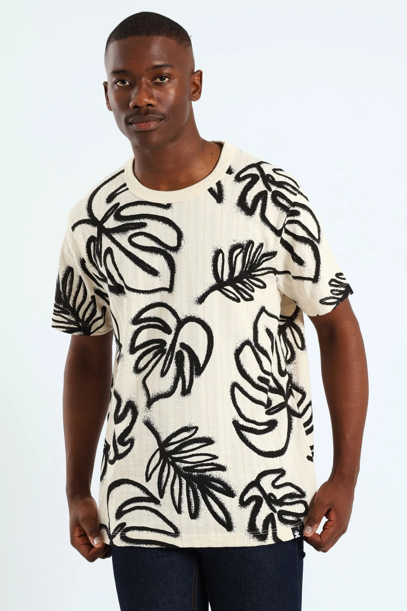 Tropical Spray Allover Print Tee - Off White sold by Edgars