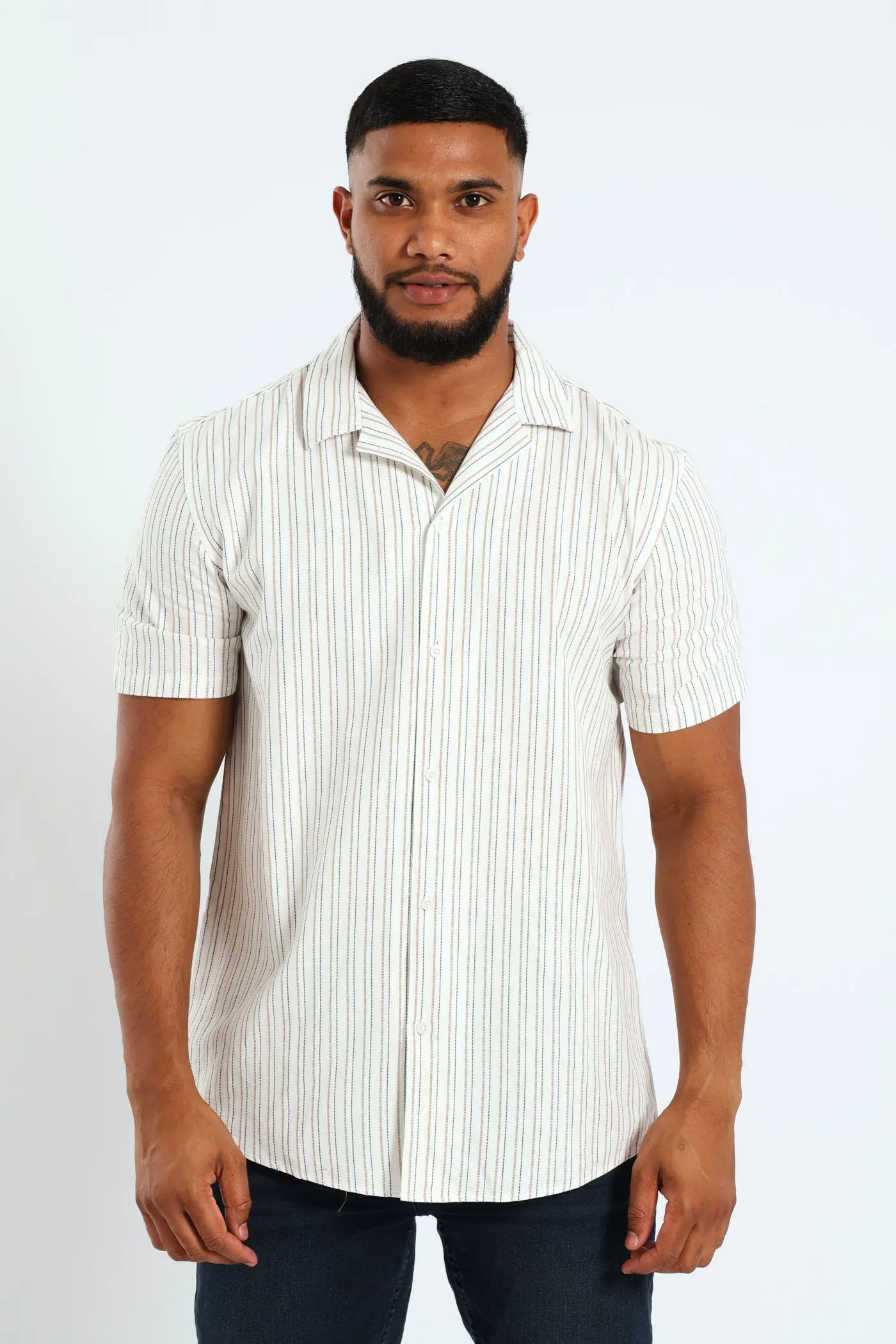 Revere Surface Stripe Shirt - Off White sold by Edgars