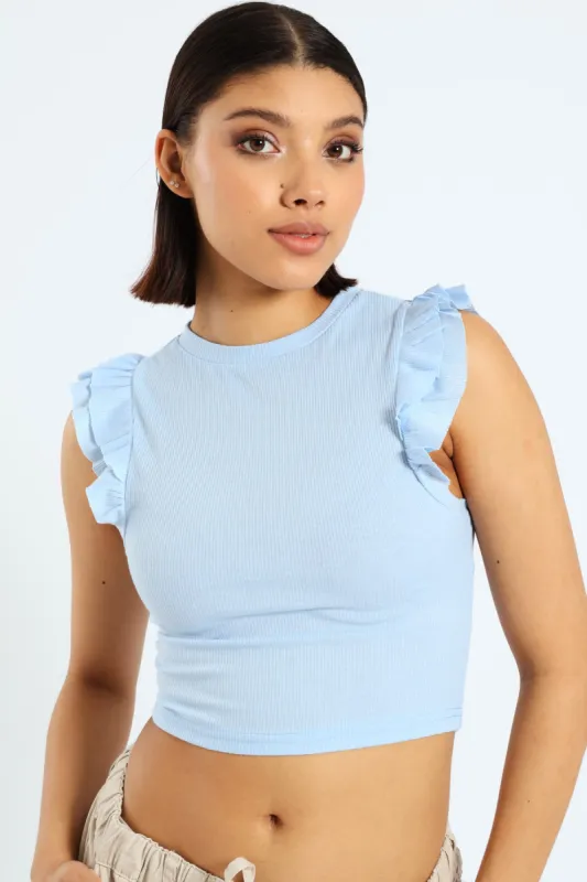Rib Frill Tank - Light Blue sold by Edgars