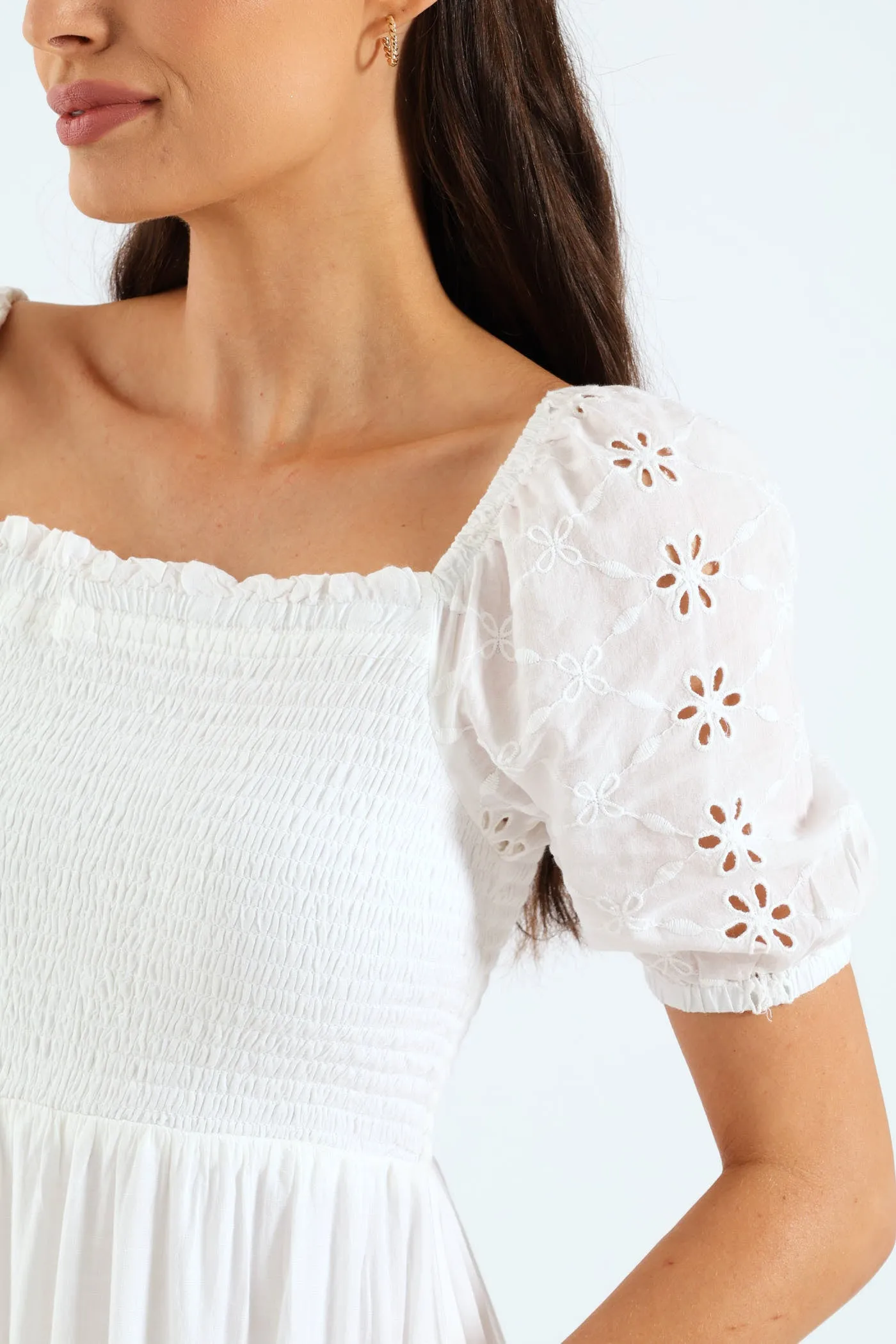 Anglaise Puff Sleeve Shirred Linen Midi Dress - White sold by Edgars product image thumbnail 4