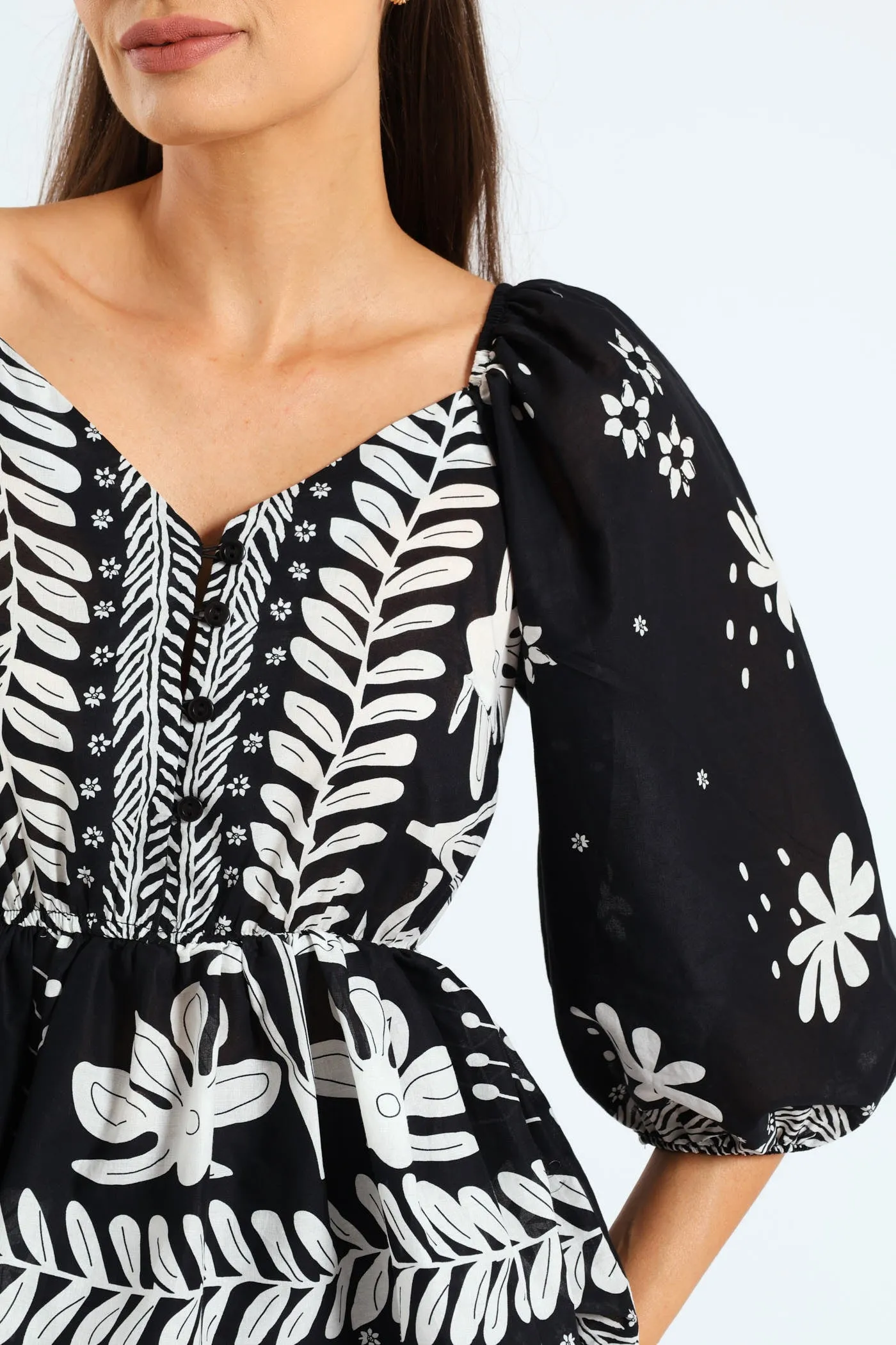 3/4 Sleeve V-Neck Peplum Blouse With Border - Black/Cream sold by Edgars product image thumbnail 4