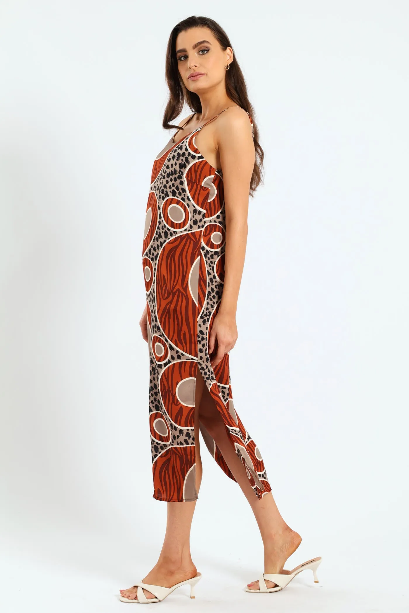Strappy Circle Print Side Slit Midaxi Dress - Brown sold by Edgars product image thumbnail 3
