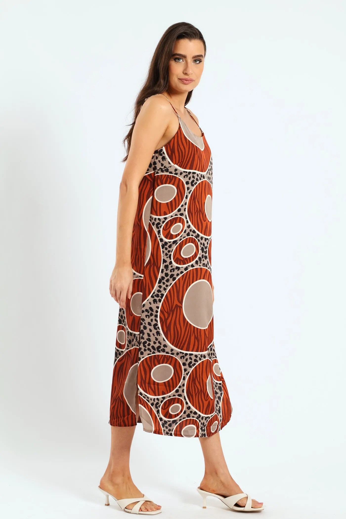 Strappy Circle Print Side Slit Midaxi Dress - Brown sold by Edgars product image thumbnail 2