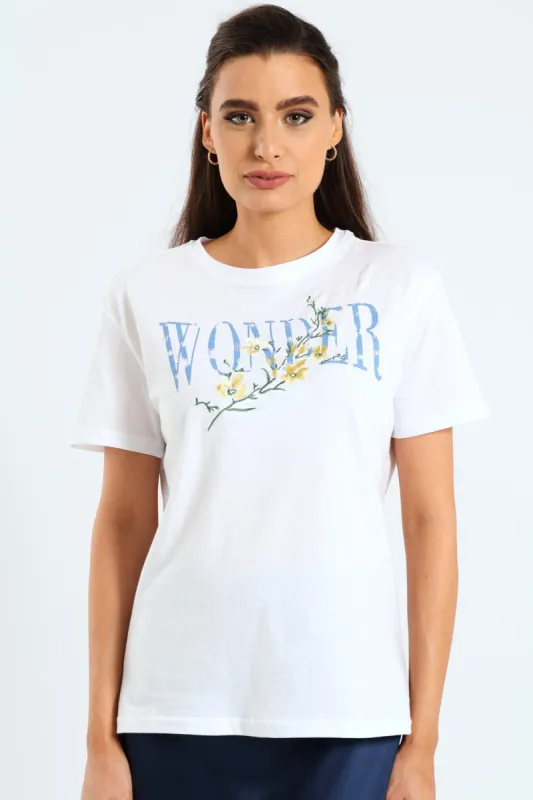 Embroidered Flower Wonder Tee - White sold by Edgars 