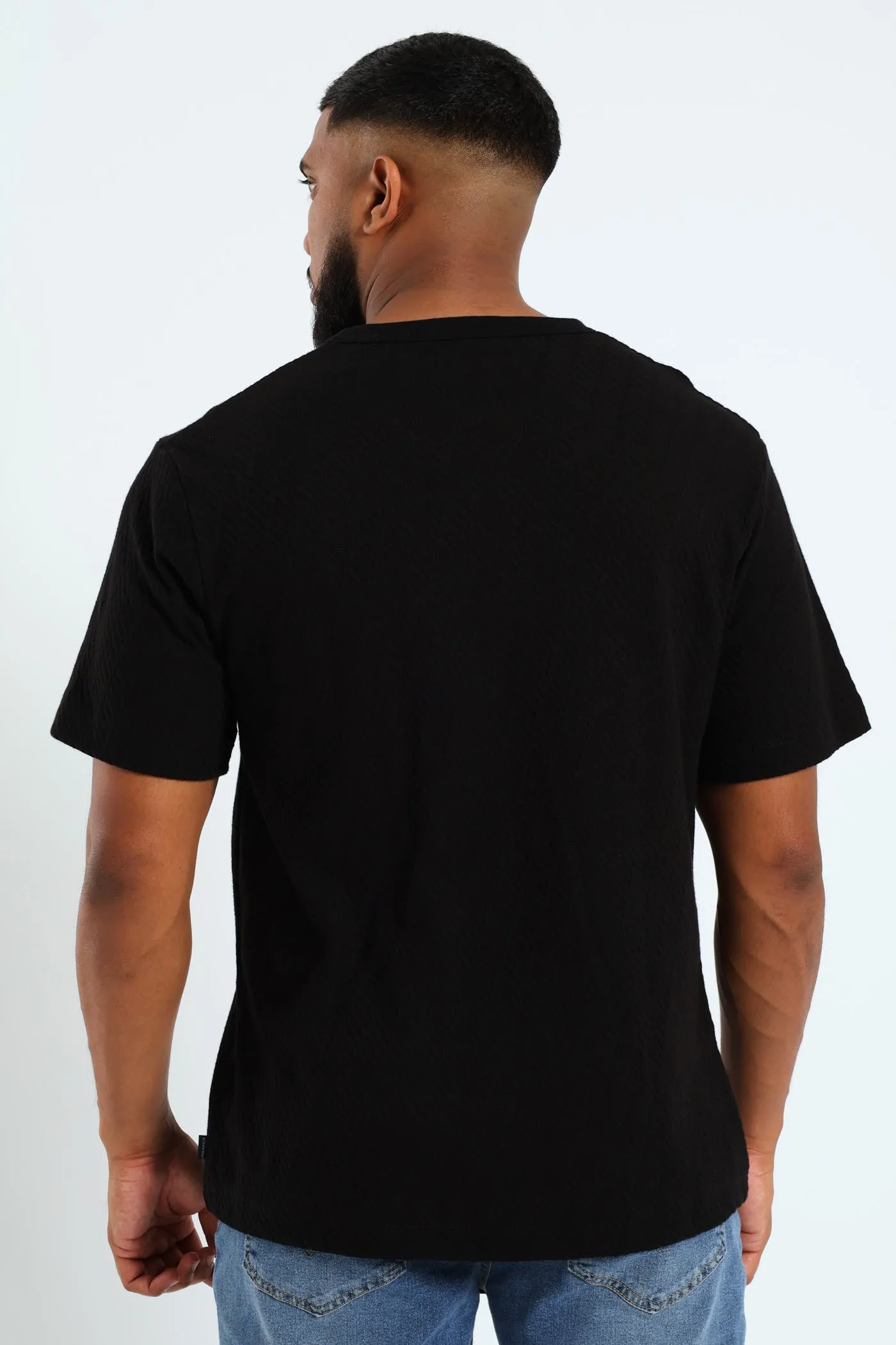 Angle Stripe Pointelle Knit Crew T-Shirt - Black sold by Edgars product image thumbnail 3