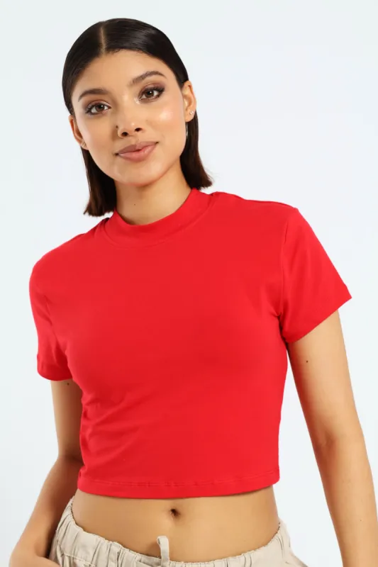 High Neck Basic Tee - Red sold by Edgars