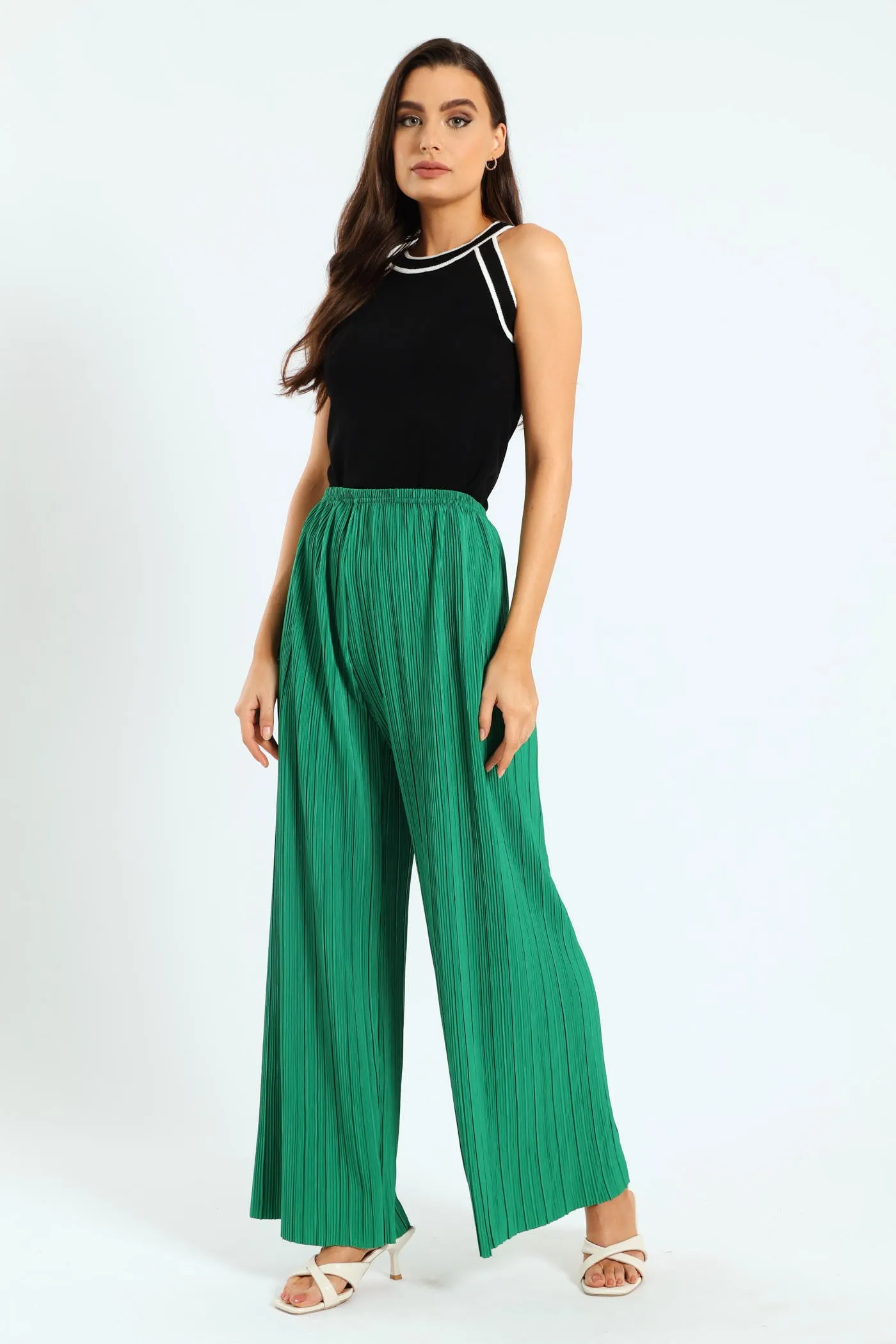 Plisse Wideleg Pants - Emerald sold by Edgars