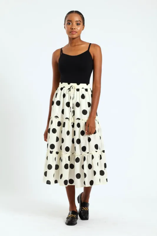 Tiered Polka Midaxi Skirt - Black/Cream sold by Edgars 