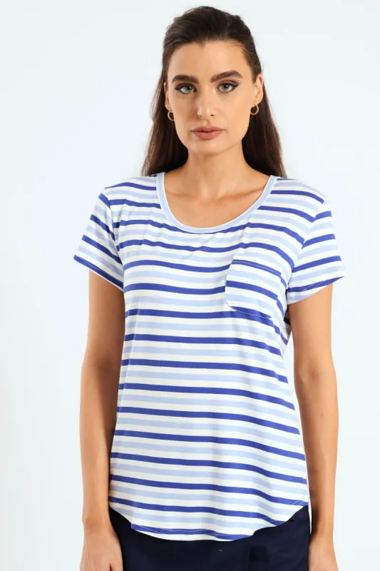 Stripe Pocket Tee - Blue sold by Edgars