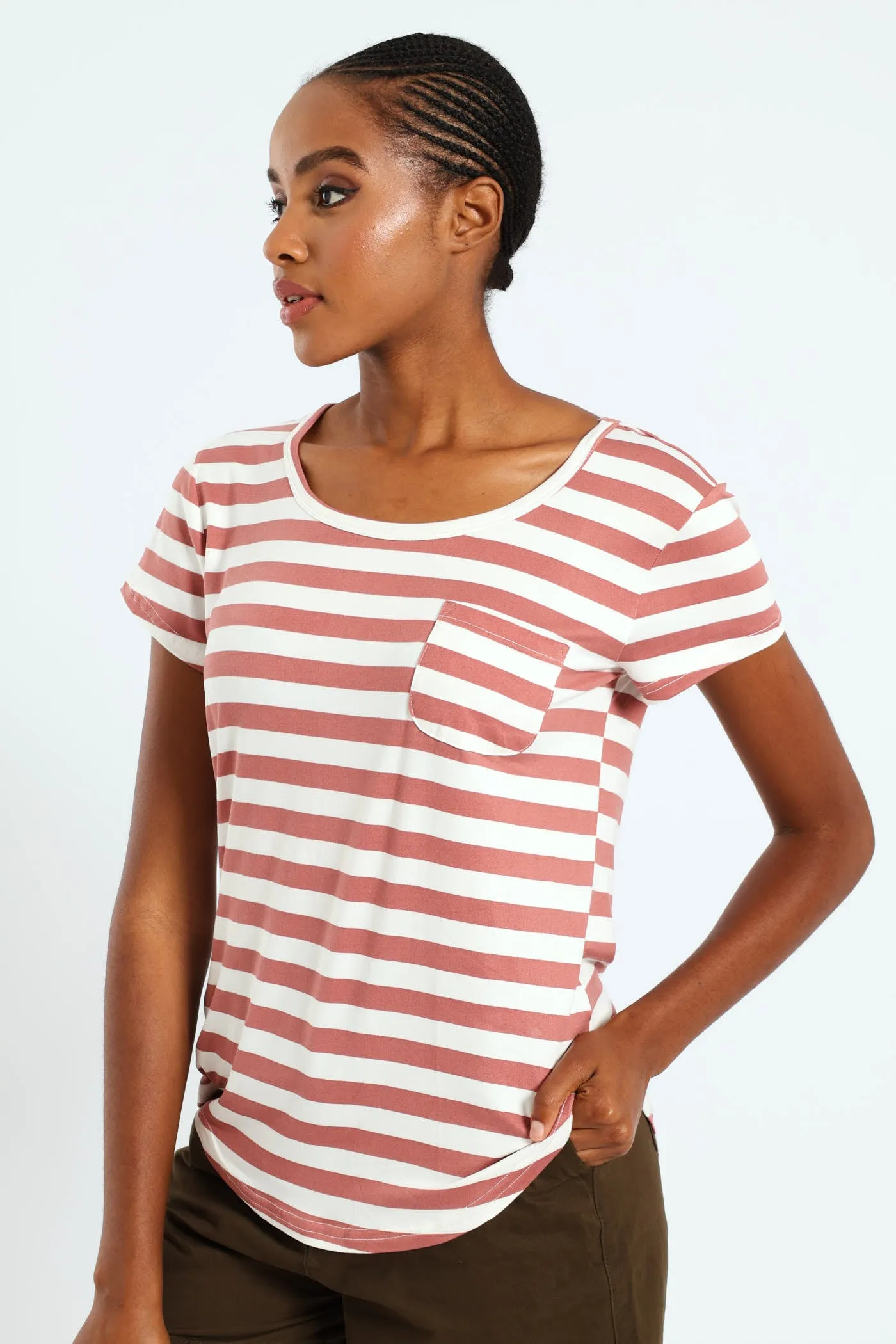 Stripe Pocket Tee - Deep Rose sold by Edgars product image thumbnail 2
