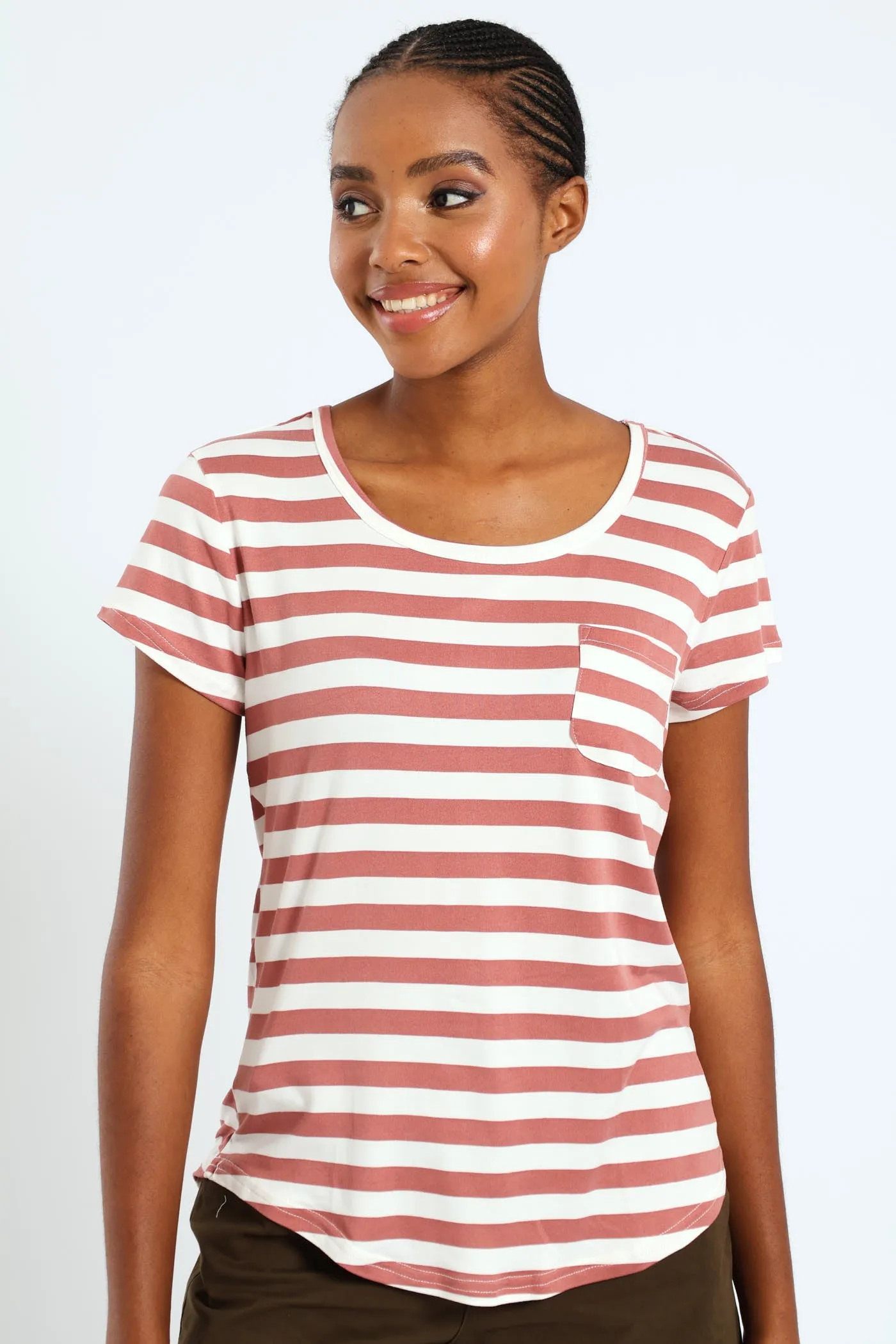 Stripe Pocket Tee - Deep Rose sold by Edgars
