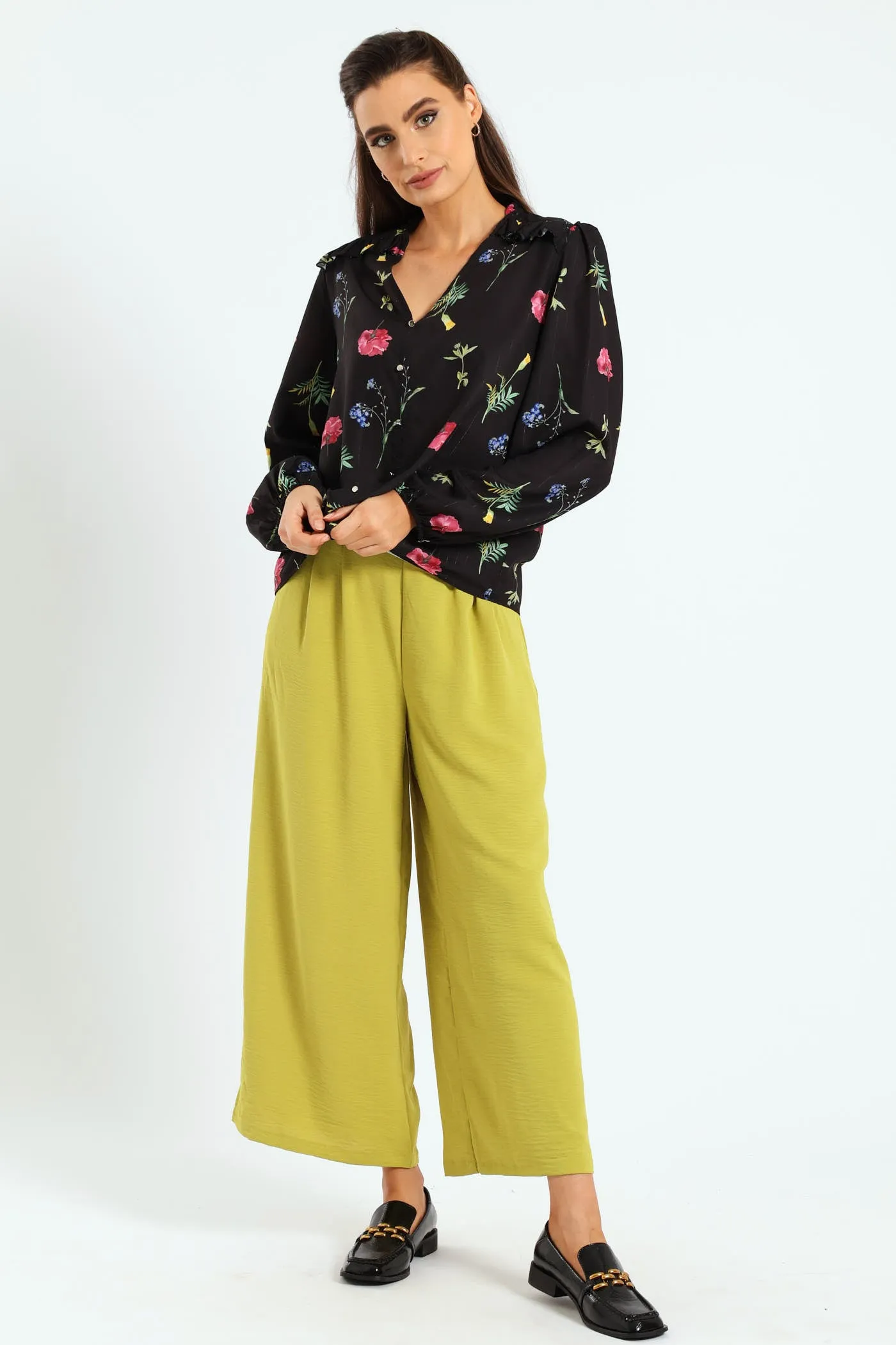 Pull On Pleat Front Wideleg Capri Pants - Chartreuse sold by Edgars