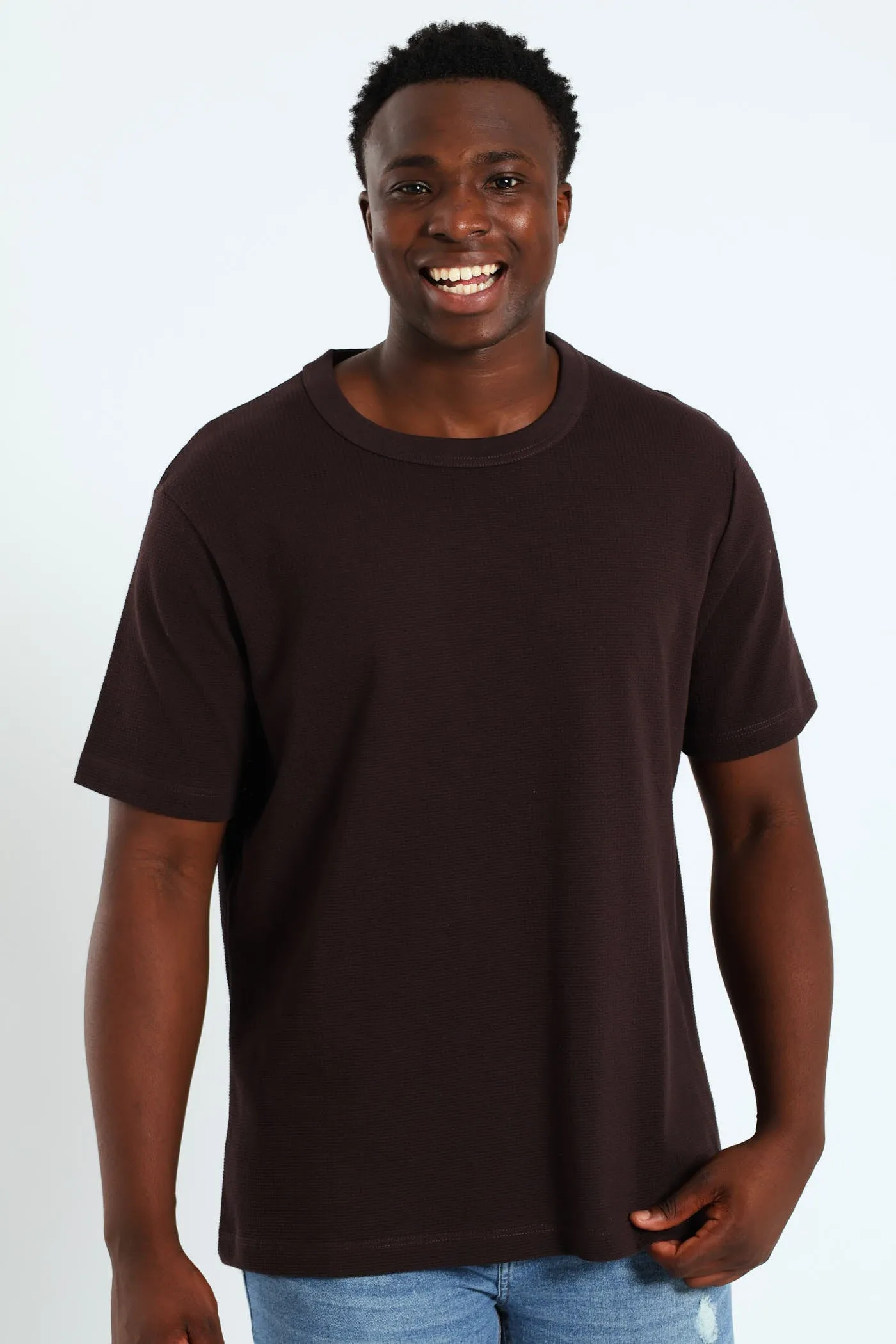 Basic Grid Waffle Tee - Chocolate sold by Edgars