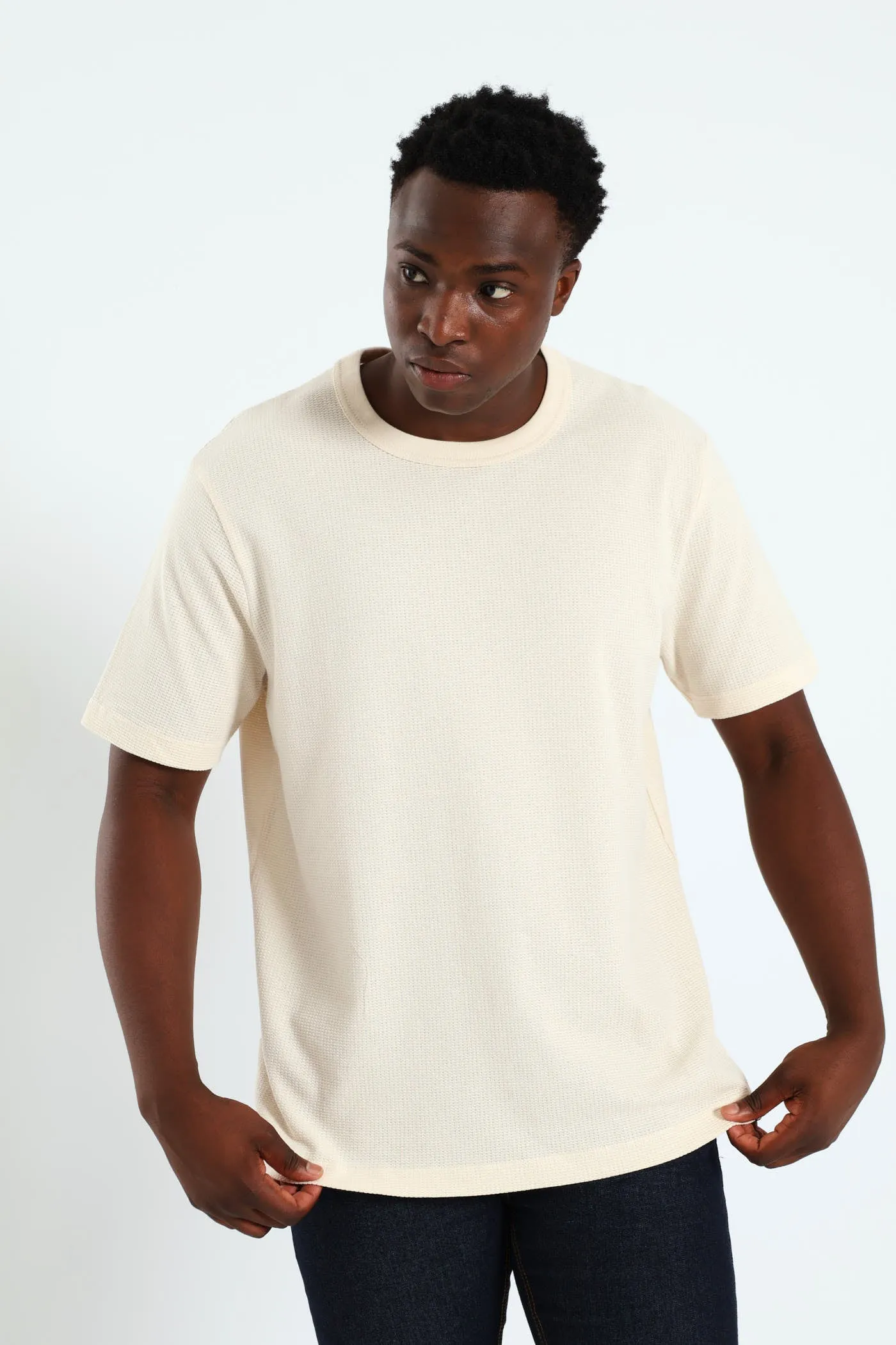 Basic Grid Waffle Tee - Off White sold by Edgars