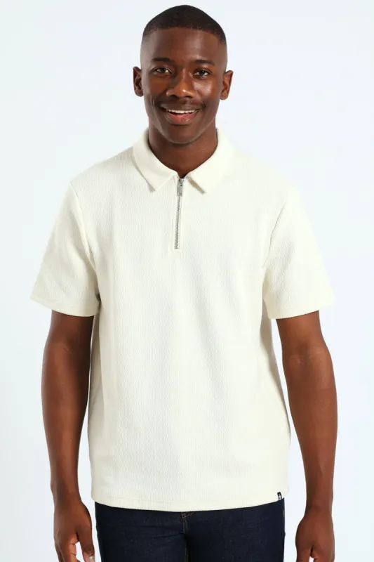 Block Qulit Zip Golfer - Off White made by Edgars
