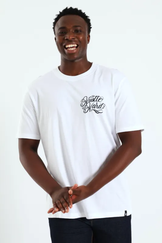 Hustle Hard Back & Front Tee - White sold by Edgars 