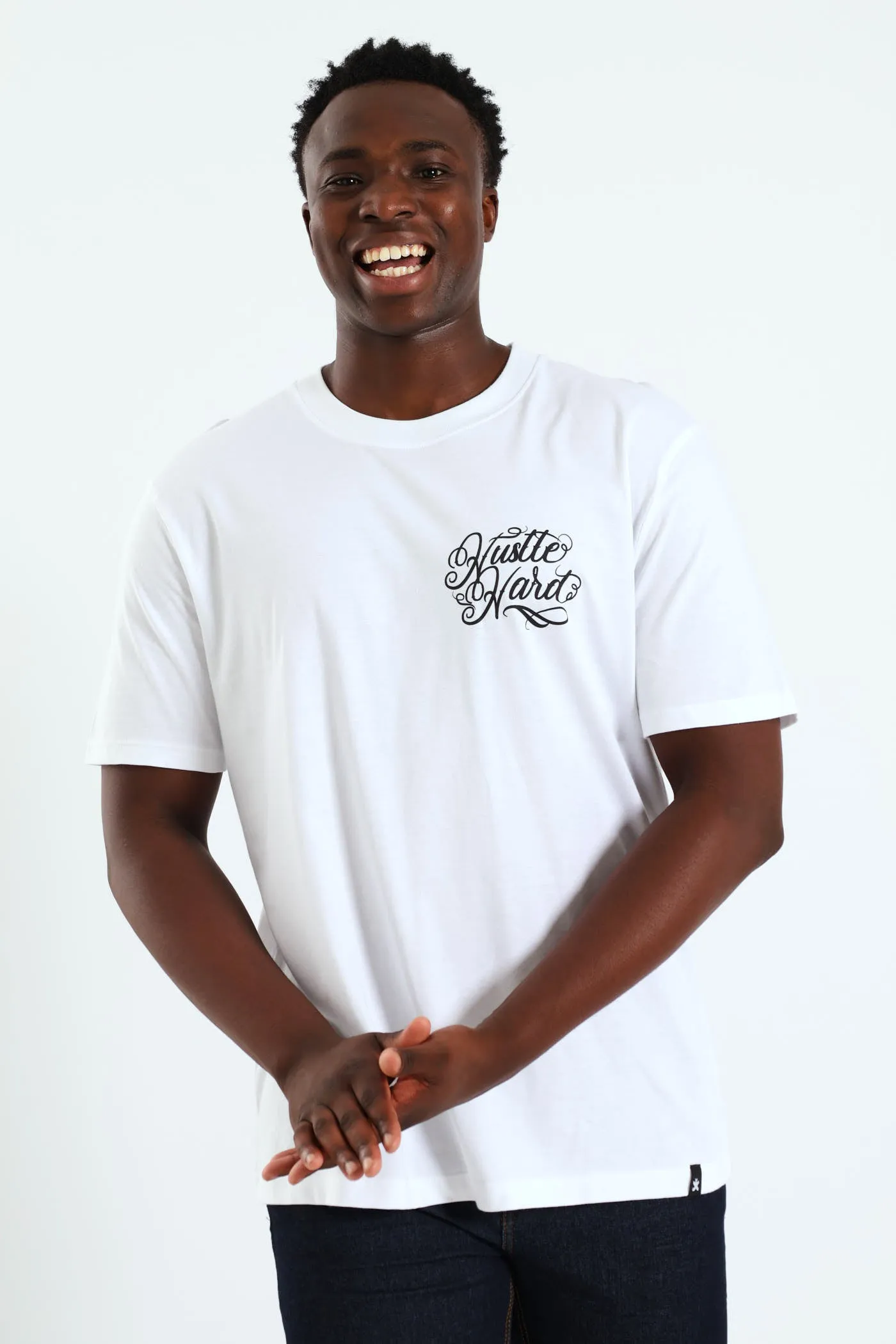 Hustle Hard Back & Front Tee - White sold by Edgars