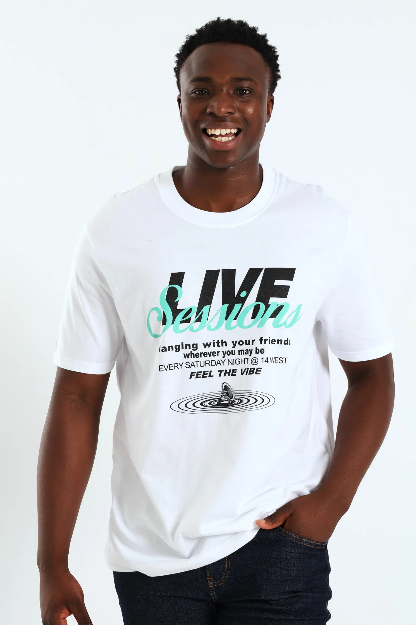 Live Sessions Front Print Tee - White sold by Edgars