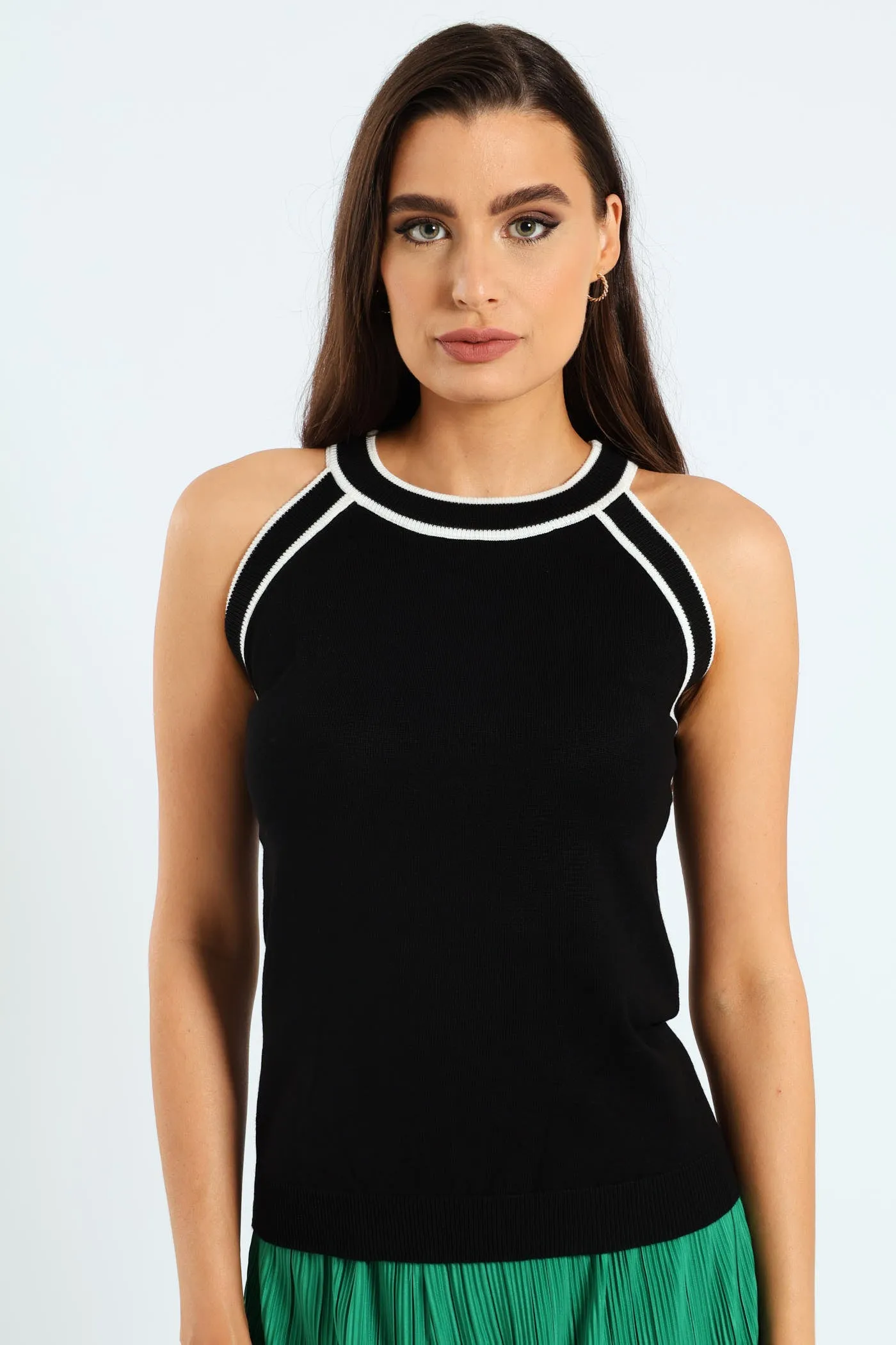 Contrast Tipped Tank - Black/White sold by Edgars