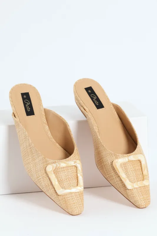 Raffia Sqaured Pointed Toe Mule With Marble Trim - Natural sold by Edgars 