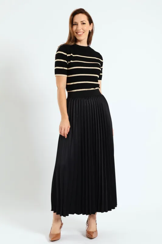 Hi Neck Short Sleeve Striped Pullover - Black/Beige sold by Edgars