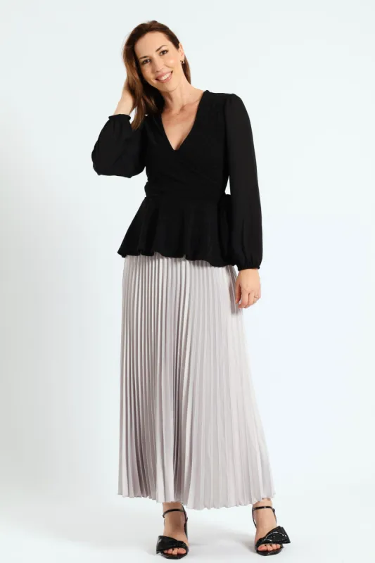 Wrap Tie Up Shimmer Combo Blouse - Black sold by Edgars