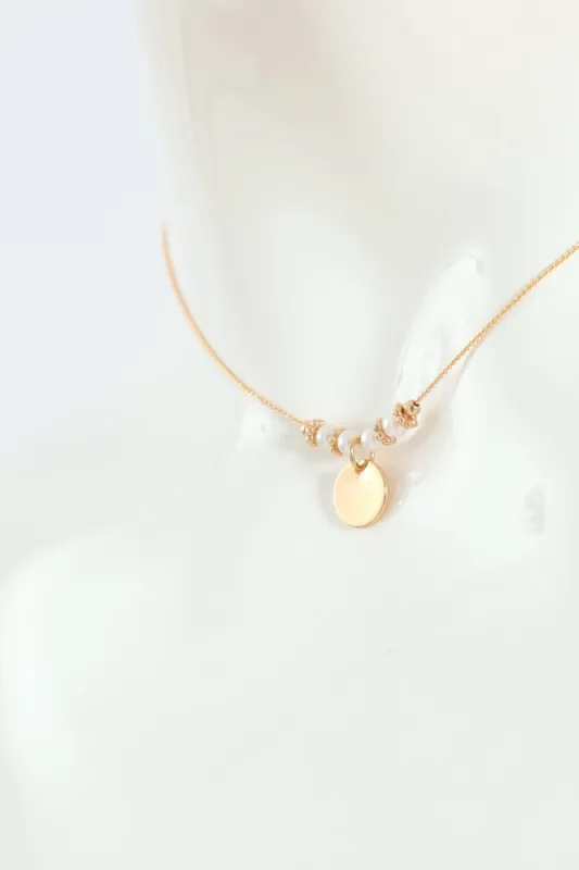 Round Flat Pendant Pearl Bead Necklace - Gold sold by Edgars 