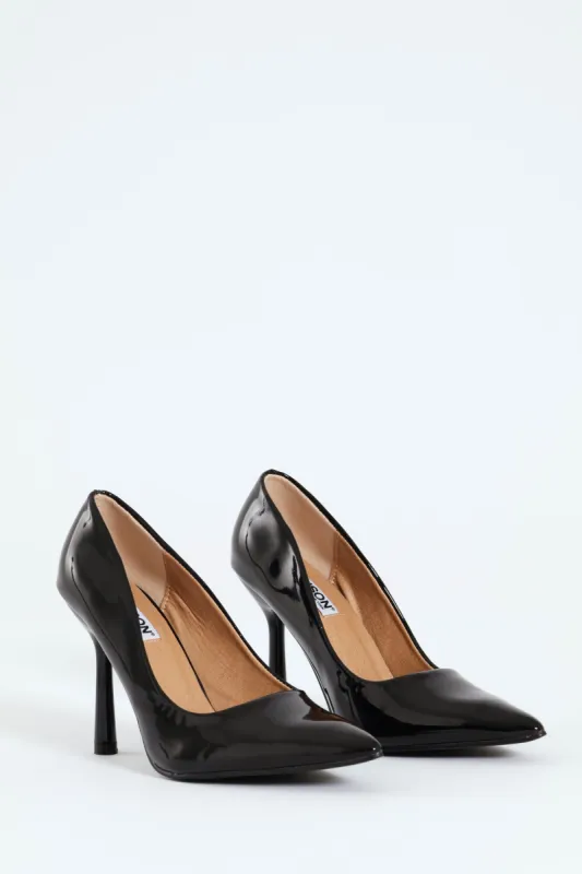 Lila 4 Patent Pointed Toe Court Heel - Black sold by Edgars