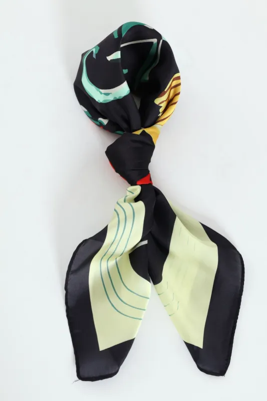 Floral Block Print Silk Touch Scarf 70X70 - Black sold by Edgars