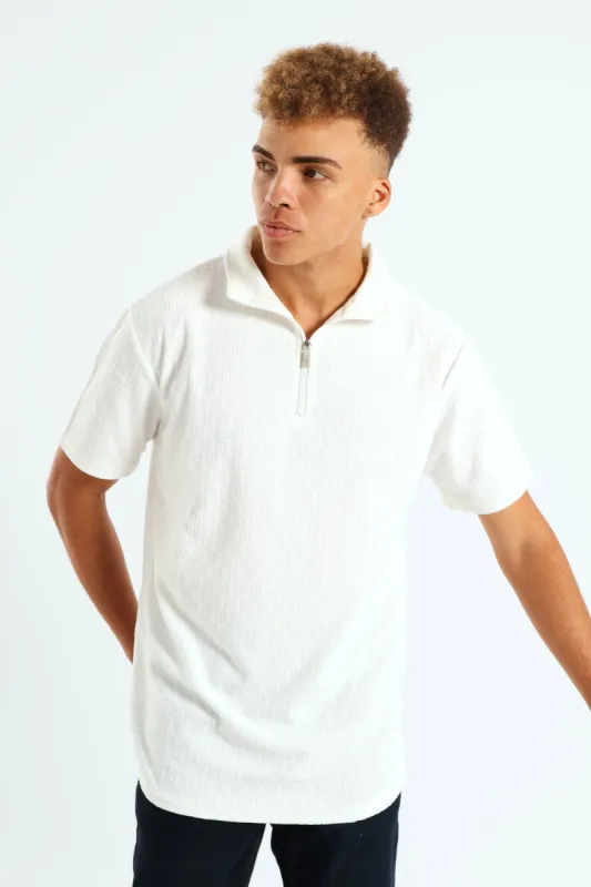 Zip Front Texture Golfer - White sold by Edgars