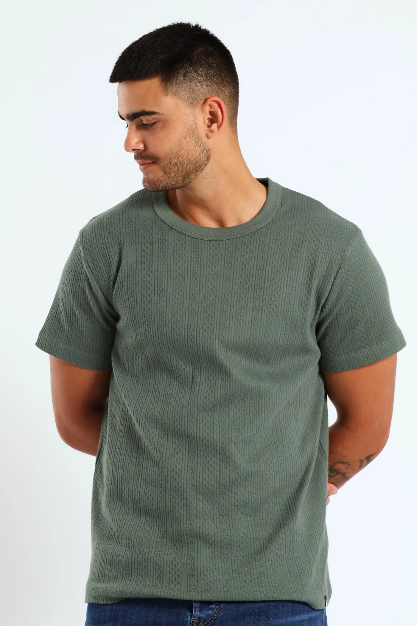 Honeycomb Pointelle Tee - Fatigue sold by Edgars