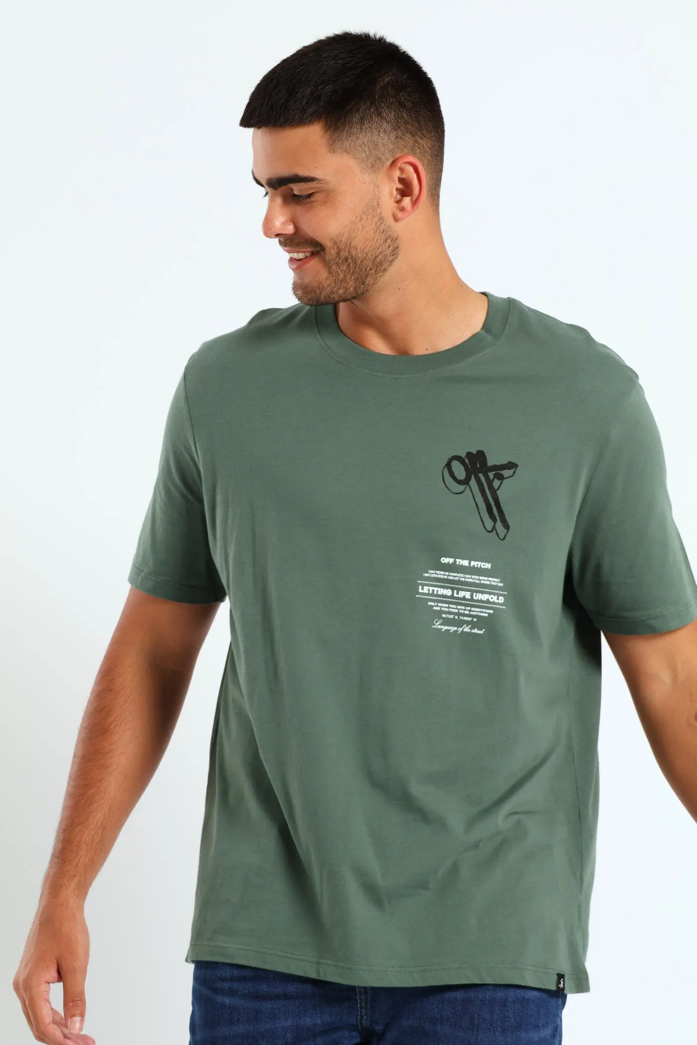 Off The Pitch Back & Front Tee - Light Fatigue sold by Edgars