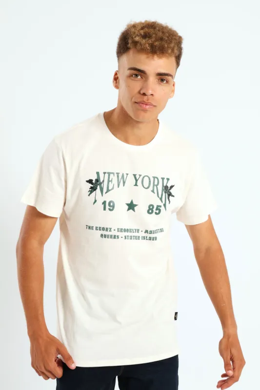 Short Sleeve Basic Print Tee - Cream sold by Edgars