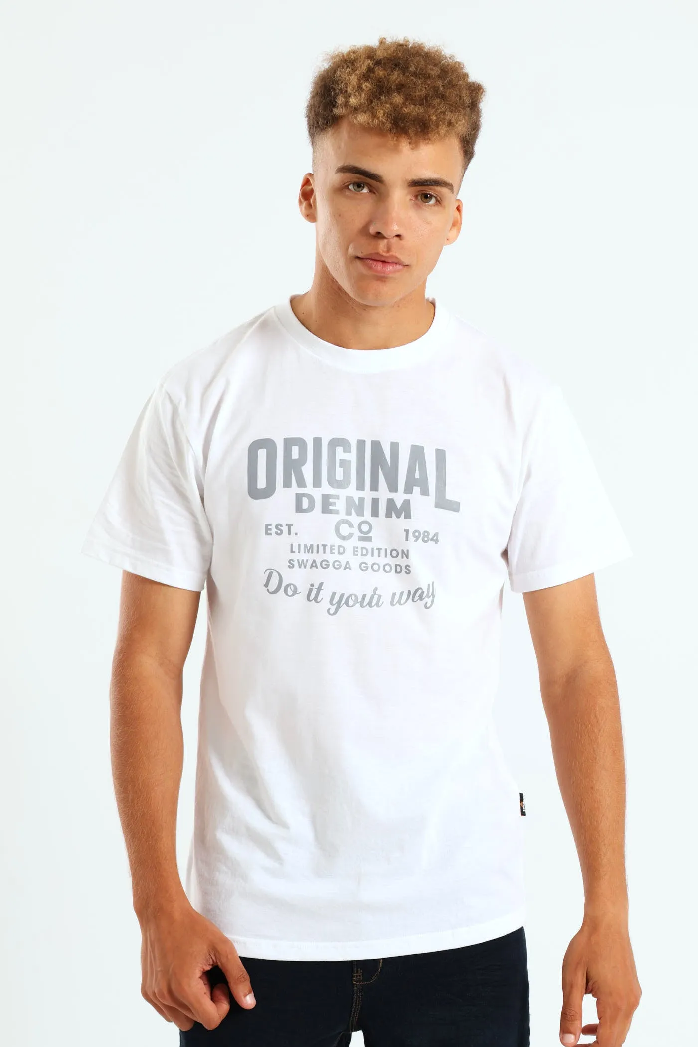 Short Sleeve Basic Print Tee - White sold by Edgars
