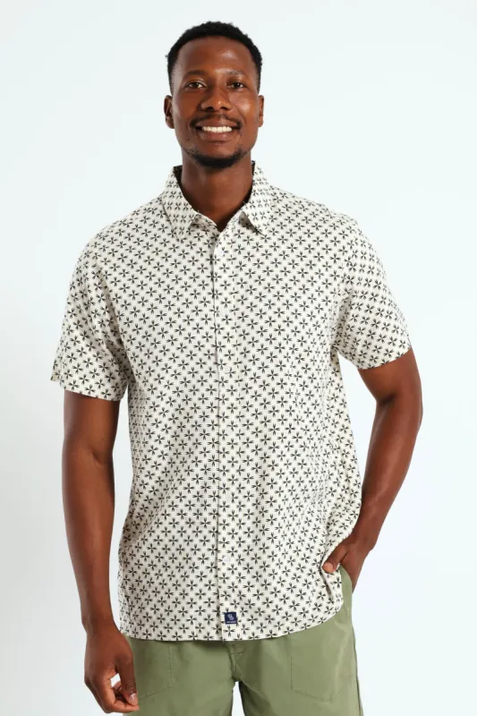 Regular Collar Cross Print Shirt - Cream sold by Edgars 