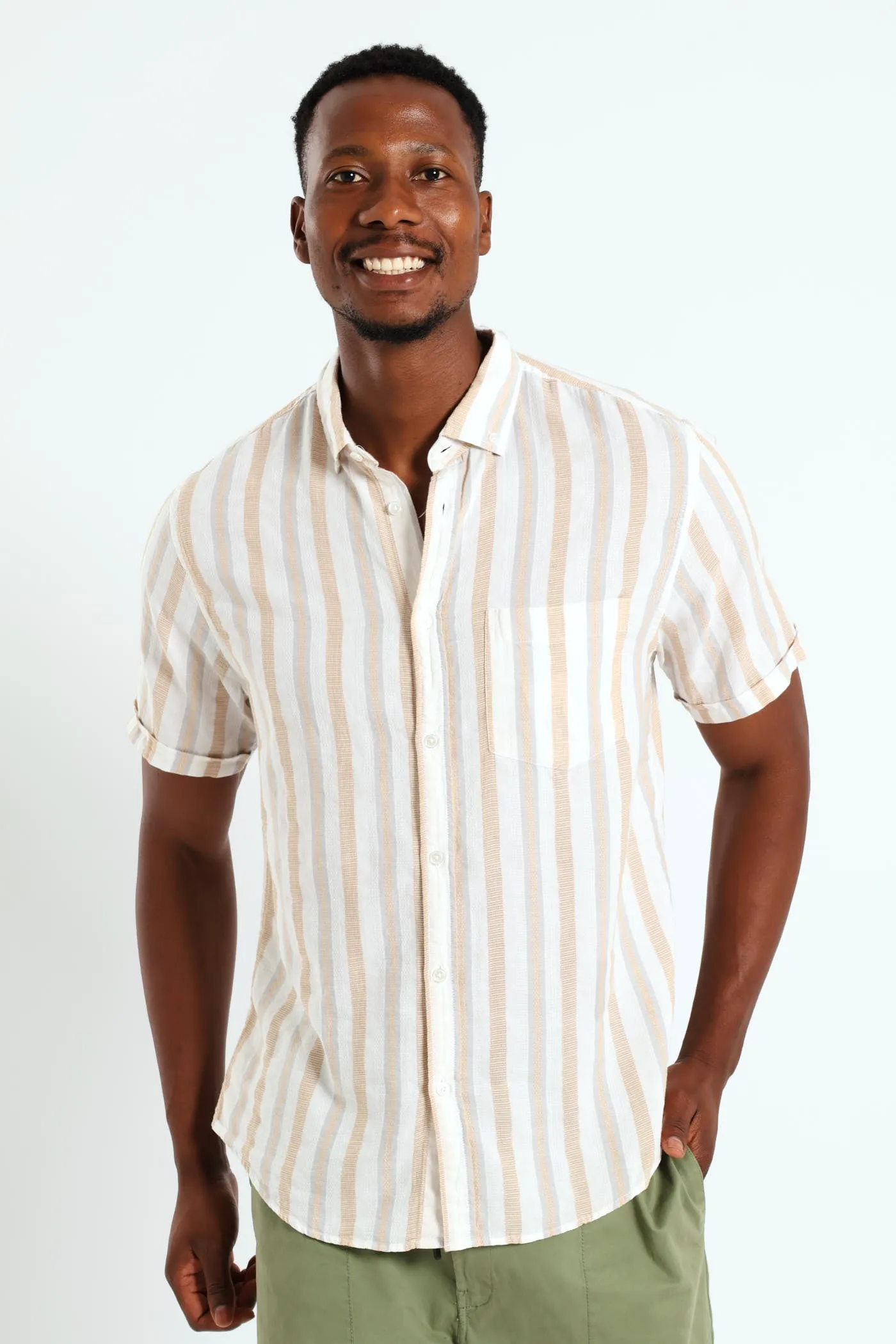 Buttondown Stripe Shirt - Stone sold by Edgars