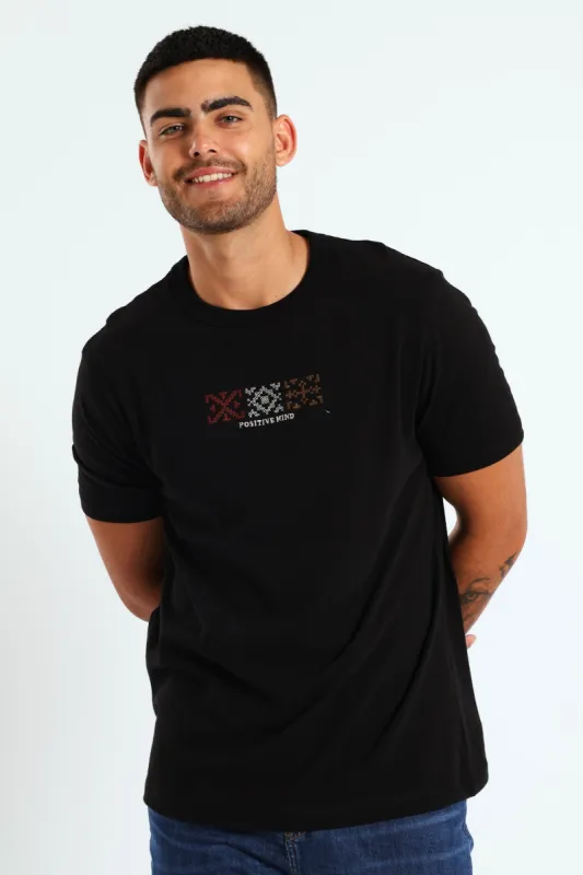 Trio Block Embroidered Tee - Black sold by Edgars