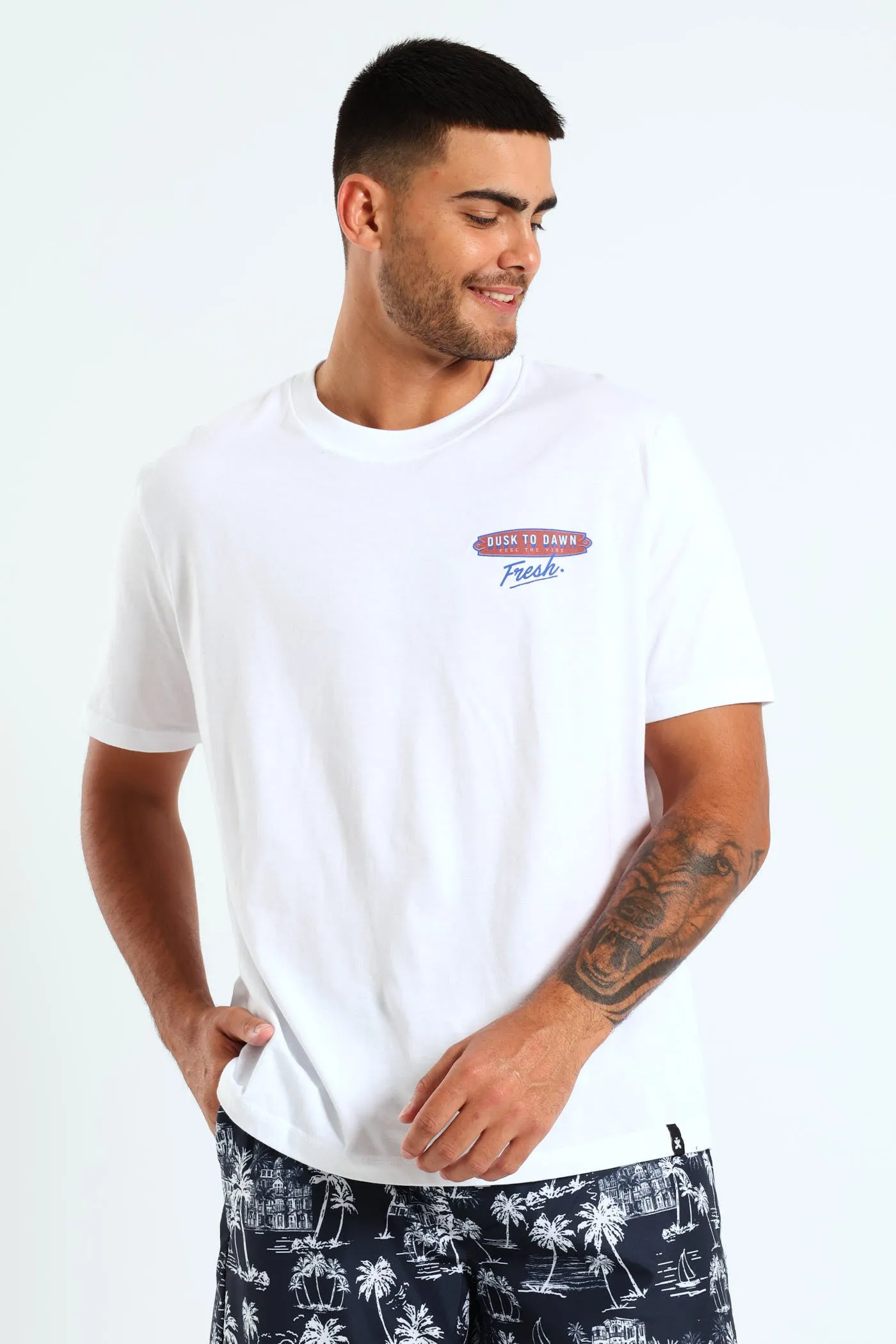 Dusk To Dawn Front & Back Print T-Shirt - White sold by Edgars