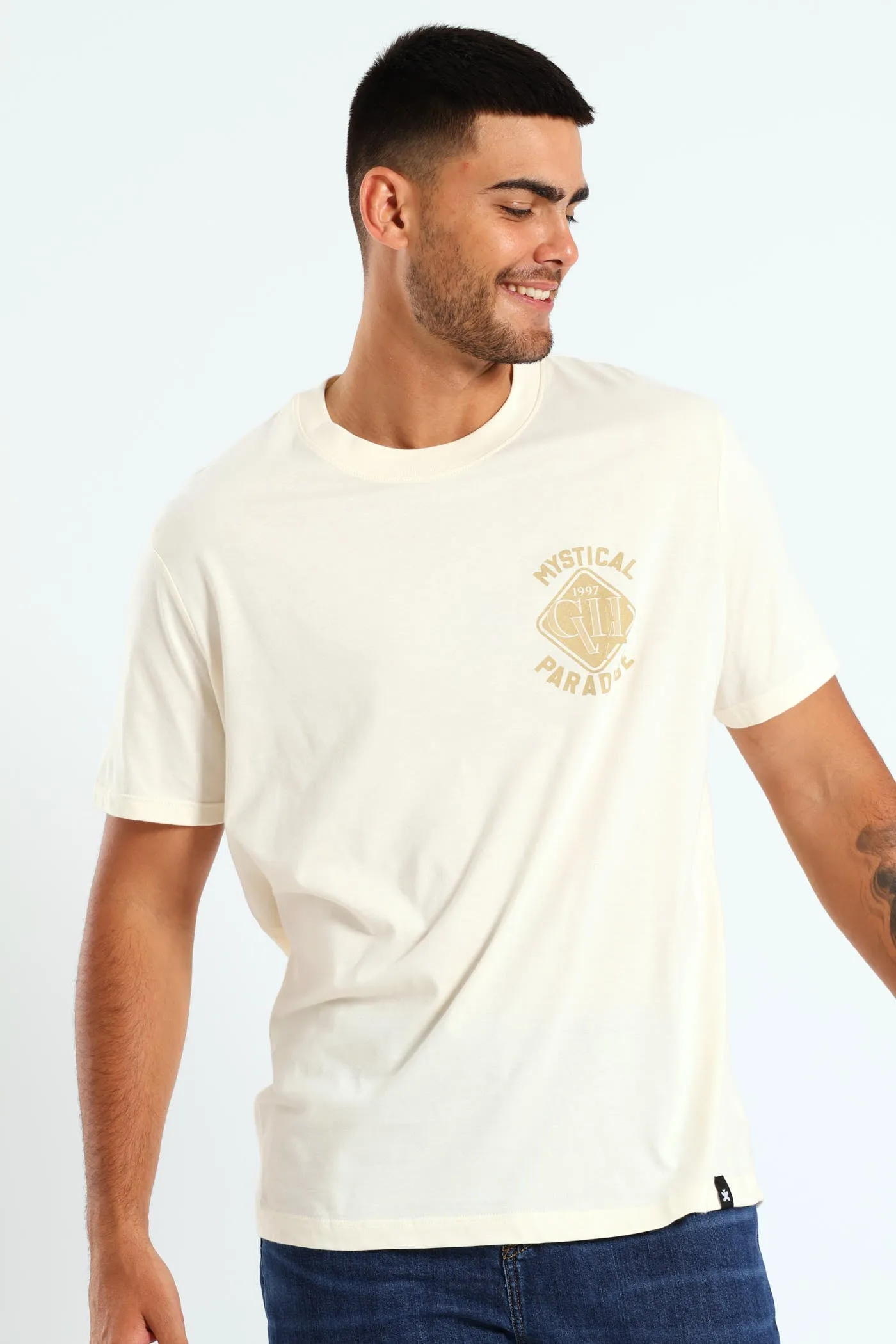 Mystic Paradise Front & Back Print Tee - Off White sold by Edgars