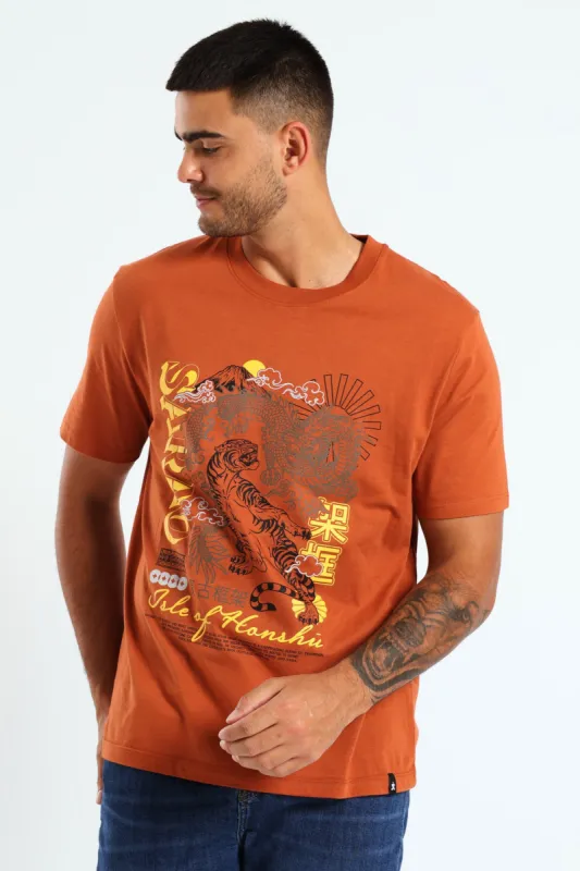Tiger & Dragon Front Print Tee - Rust sold by Edgars