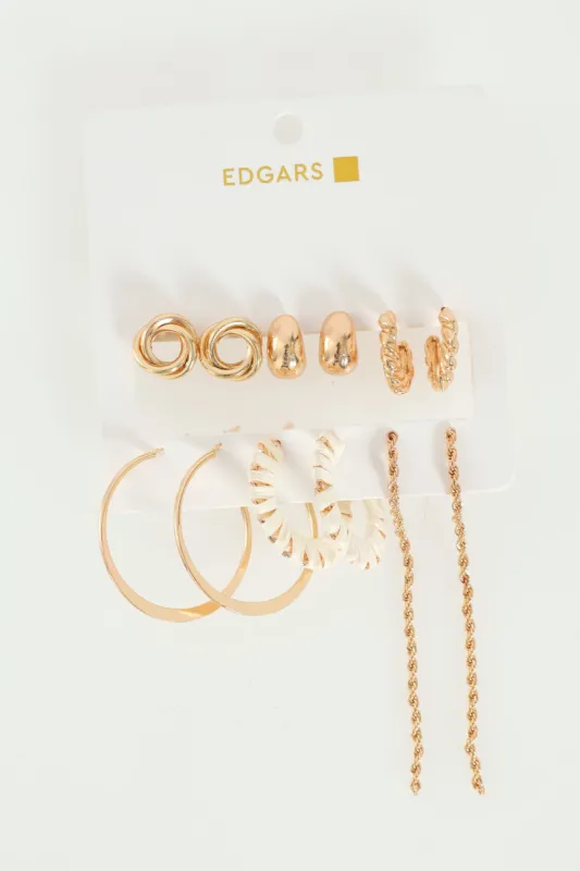 6 Pack Statement Twisted Knot, Hoop Earring Pack - Gold sold by Edgars