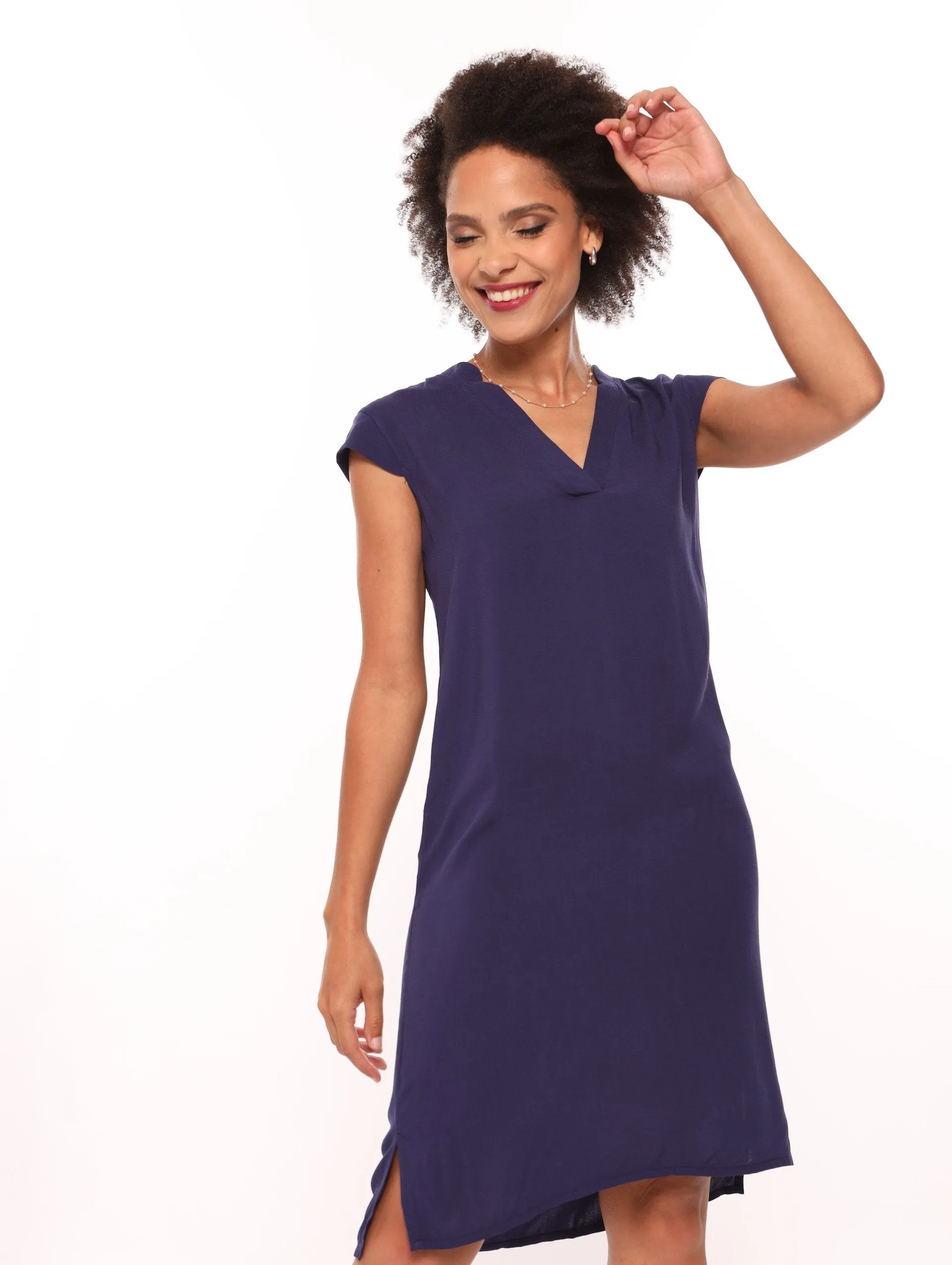 Ladies Woven Mandiran Color Shift Dress - Navy sold by Edgars