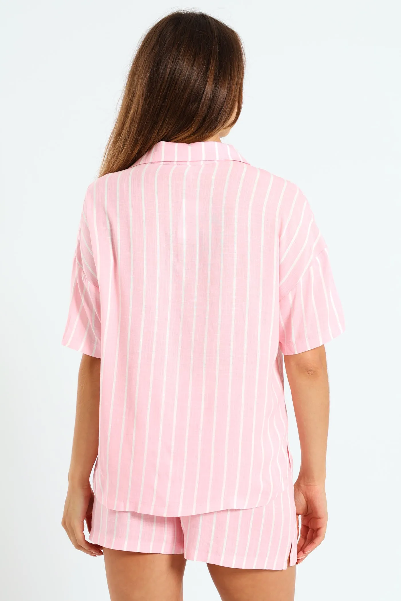 Linen Stripe Button Through Short Sleep Set - White/Pink sold by Edgars product image thumbnail 4