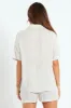 Linen Stripe Button Through Short Sleep Set - White/Grey sold by Edgars