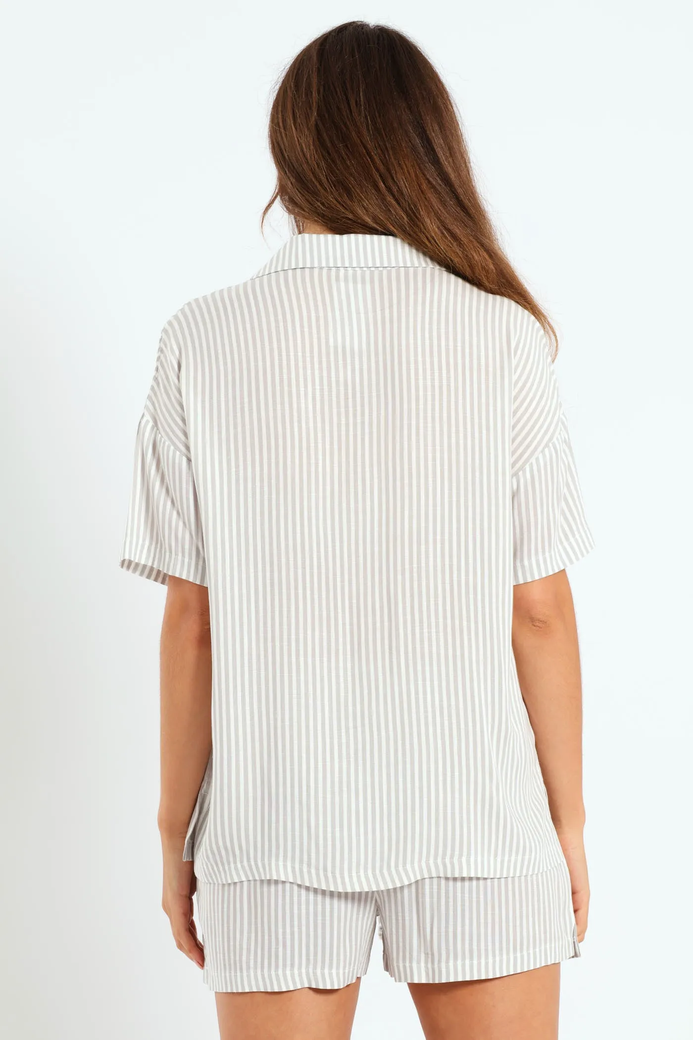 Linen Stripe Button Through Short Sleep Set - White/Grey sold by Edgars product image thumbnail 4