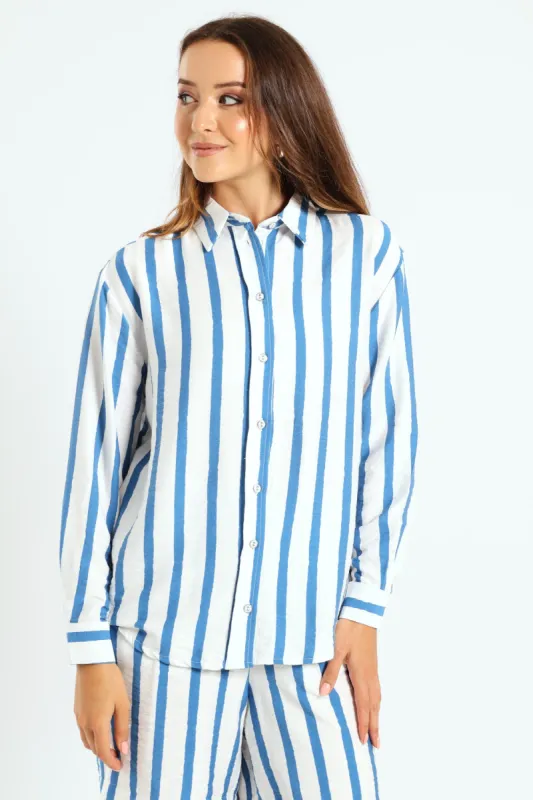 Wavy Stripe Oversized Shirt - White/Blue sold by Edgars